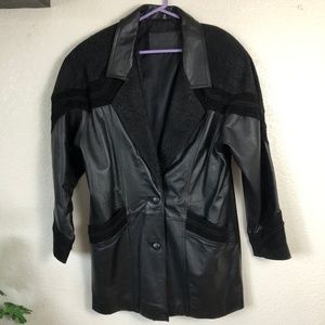 Vtg 80s FERRAR Leather/Suede Jacket/Coat Black Med